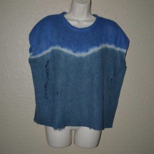 Sz 0 XS Raquel Allegra Blue Cashmere Tie Dye Distressed Sleeveless Sweater